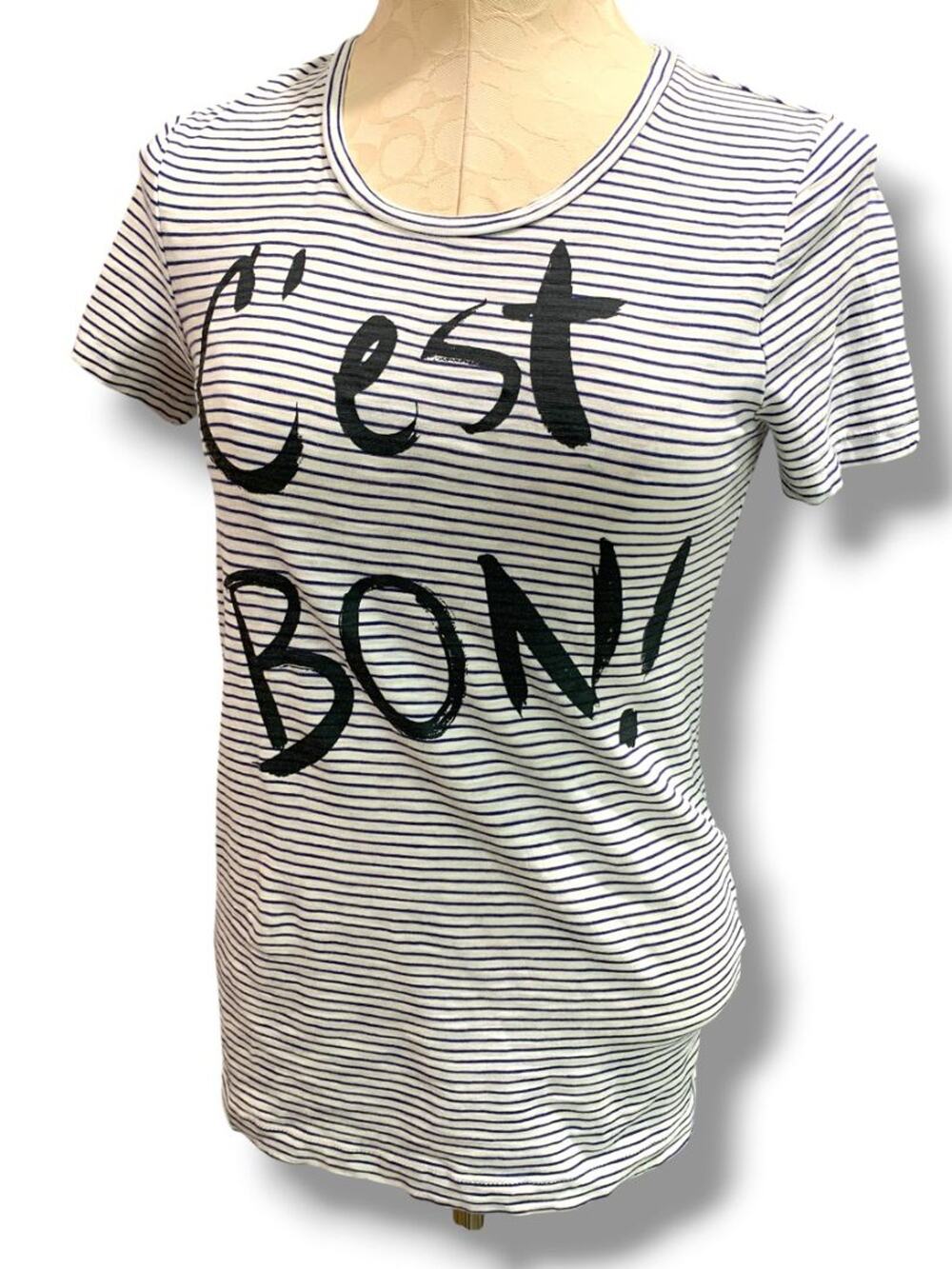 Size XS J.Crew Womens Blue White Striped Tshirt C'est Bon!